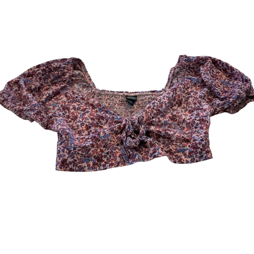 Wild Fable Floral Print‎ Puff Sleeve Square Neck Crop Top XS